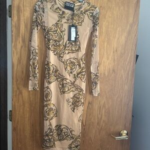 NWT VERSACE JEANS COUTURE Beige Tulle Printed Dress
